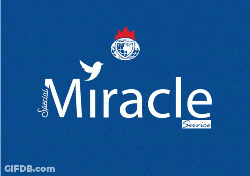 A Blue Background With The Word Miracle Service On It GIF