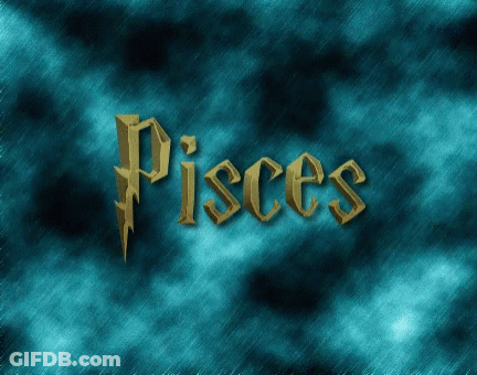 A Blue Background With The Word Pisces In Gold GIF
