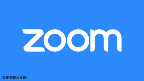 A Blue Background With The Word Zoom In White Letters GIF