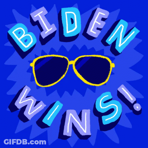 A Blue Background With The Words Biden Wins And A Pair Of Sunglasses GIF