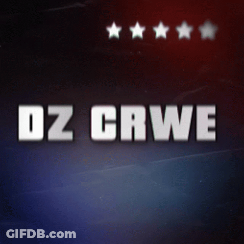 A Blue Background With The Words Dz Crwe In White Letters GIF