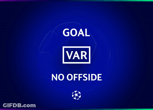 A Blue Background With The Words Goal Var And No Offside On It GIF