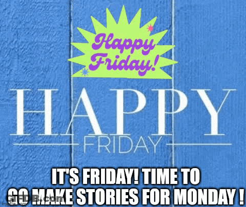 A Blue Background With The Words Happy Friday On It GIF