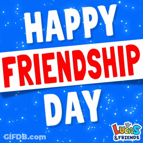 A Blue Background With The Words Happy Friendship Day Written On It GIF