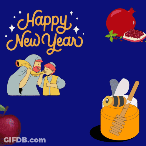 A Blue Background With The Words Happy New Year Written In Yellow GIF