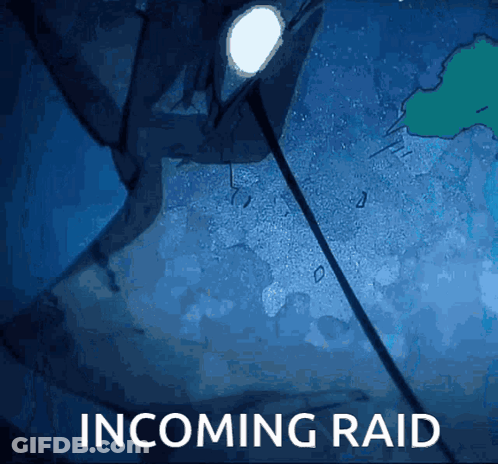 A Blue Background With The Words Incoming Raid Below It GIF