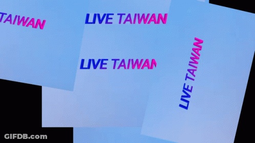 A Blue Background With The Words Live Taiwan Written In Pink GIF