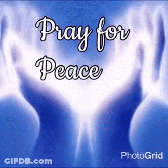 A Blue Background With The Words `` Pray For Peace '' On It GIF