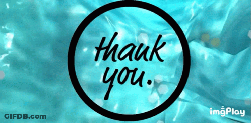 A Blue Background With The Words Thank You Written In A Black Circle GIF