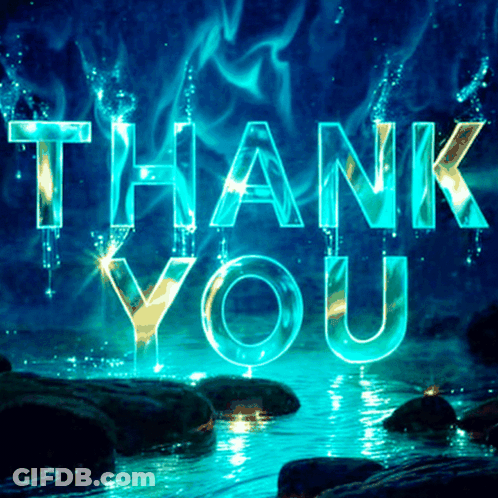 A Blue Background With The Words Thank You Written On It GIF