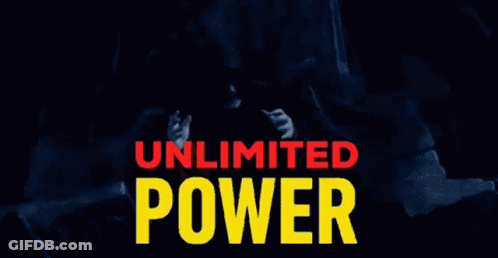 A Blue Background With The Words " Unlimited Power " In Red GIF