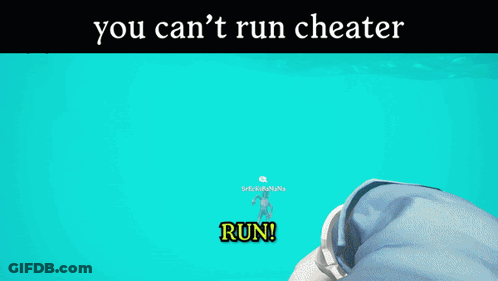 A Blue Background With The Words " You Can T Run Cheater Come Here Boy " GIF