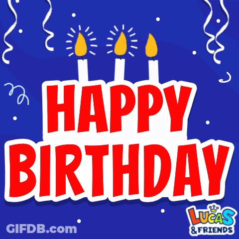A Blue Background With Three Candles And The Words Happy Birthday On It GIF