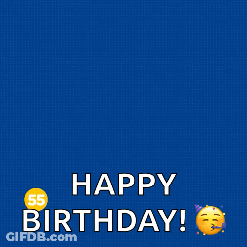 A Blue Background With Yellow Bubbles With The Number 55 On Them GIF