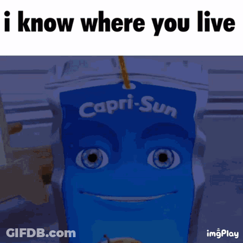 A Blue Bag Of Capri Sun With A Smiling Face GIF