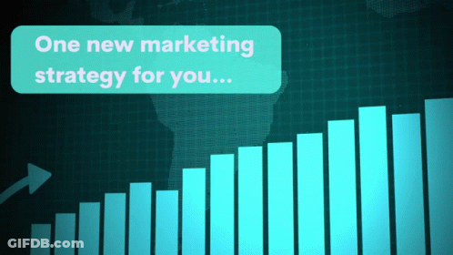 A Blue Bar Graph With The Words One New Marketing Strategy For You Above It GIF