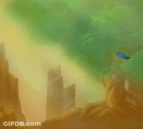 A Blue Bird Is Flying Over A Tree In A Painting GIF
