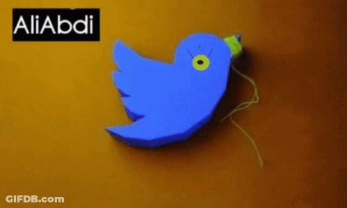 A Blue Bird With A Yellow Beak Is On A Yellow Background With The Name Aliabdi GIF