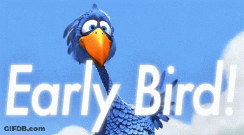 A Blue Bird With An Orange Beak And The Words Early Bird GIF