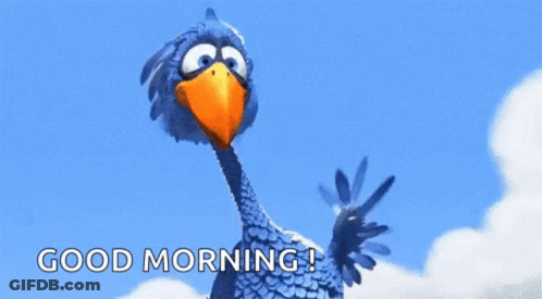 A Blue Bird With An Orange Beak Is Waving And Says Good Morning ! GIF