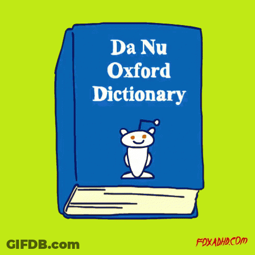 A Blue Book Titled Da Nu Oxford Dictionary With A White Cat On The Cover GIF