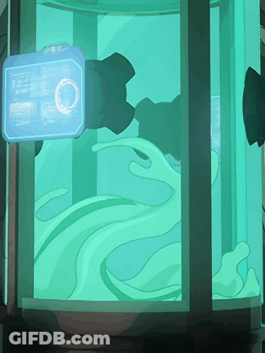 A Blue Box With A Circle On It Is Hanging From A Wall GIF