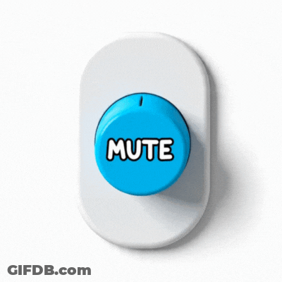 A Blue Button That Says Mute On A White Surface GIF