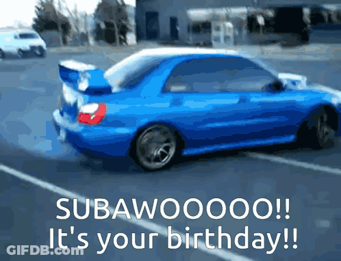 A Blue Car Is Drifting In A Parking Lot With The Words " It 'S Your Birthday " Written Below It GIF