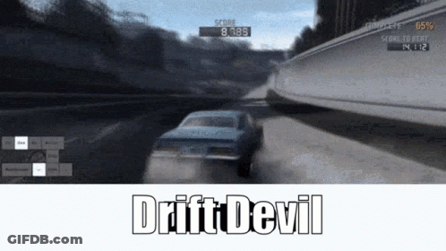 A Blue Car Is Driving Down A Highway And The Words Drift Devil Are Below It GIF