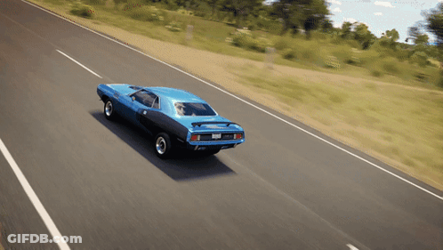 A Blue Car Is Driving Down A Road With A License Plate That Says ' Jcl ' On It GIF
