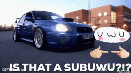 A Blue Car With A Speech Bubble That Says " Uwu " GIF