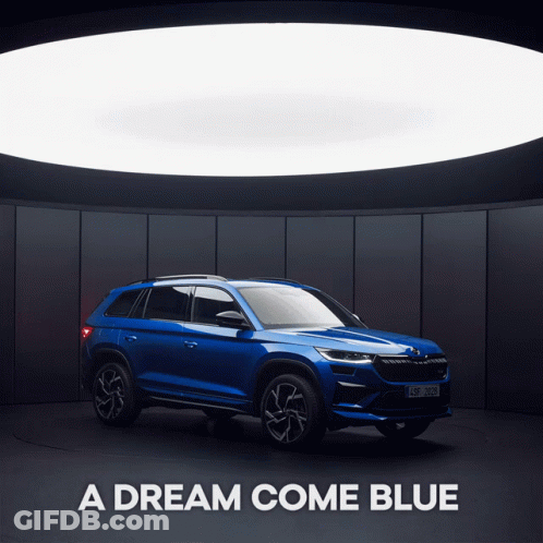 A Blue Car With The Words A Dream Come Blue On It GIF