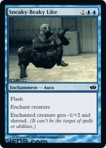 A Blue Card That Says Sneaky Beaky Like GIF