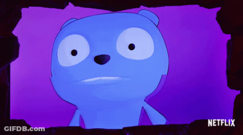 A Blue Cartoon Bear Is On A Purple Background With Netflix Written In The Corner GIF