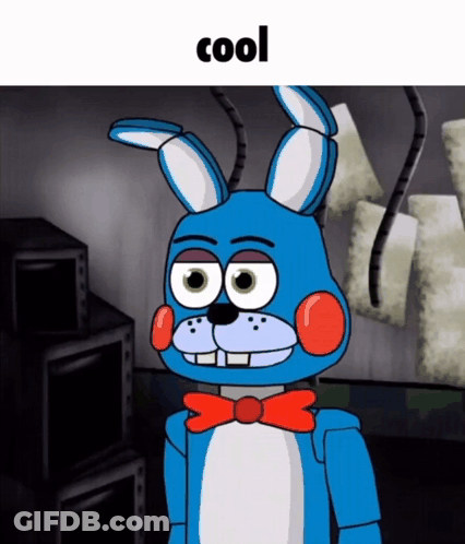 A Blue Cartoon Bunny With A Red Bow Tie And The Word Cool Below It GIF