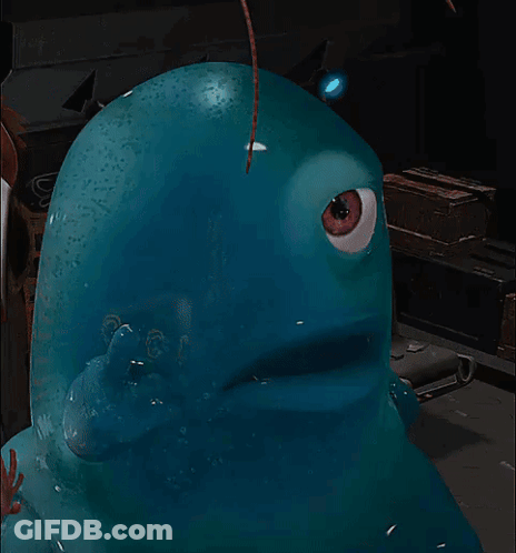 A Blue Cartoon Character With A Big Eye Looks At The Camera GIF