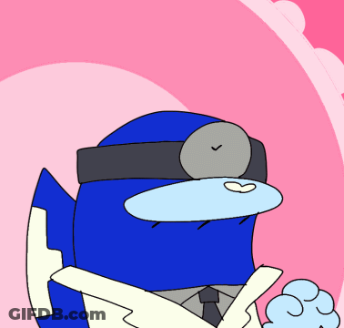 A Blue Cartoon Character With A Mustache Wearing A Headband And A Tie GIF