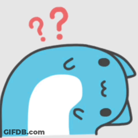 A Blue Cartoon Character With A Red Question Mark Above Its Head GIF