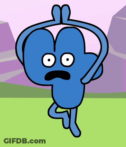 A Blue Cartoon Character With A Surprised Face GIF