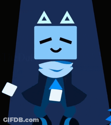 A Blue Cartoon Character With A Triangle On His Face GIF