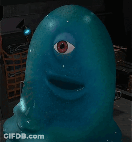 A Blue Cartoon Character With One Eye And A Mouth GIF