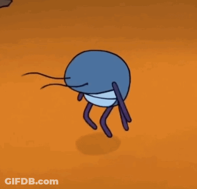 A Blue Cartoon Character With Purple Legs Is Walking On An Orange Background . GIF