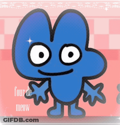 A Blue Cartoon Character With The Words Four De Meow On The Bottom Right GIF