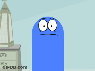 A Blue Cartoon Character With White Eyes And A Red Mouth GIF