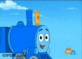 A Blue Cartoon Train Is On A Nick Jr. Show GIF