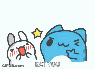 A Blue Cat And A White Rabbit Are Standing Next To Each Other With A Star In The Background . GIF