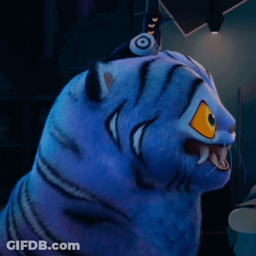 A Blue Cat With A Bird On Top Of It GIF
