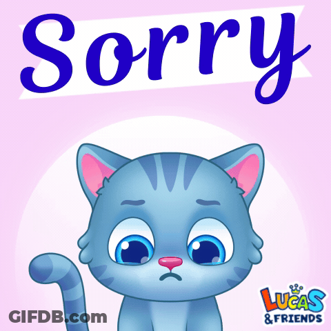 Blue Sad Cat Sitting In Front Of Sorry Sign GIF