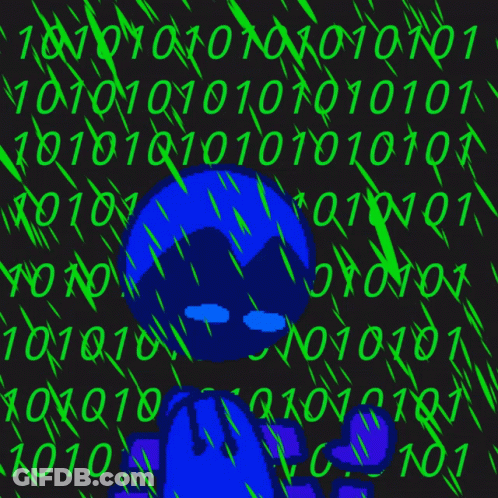 A Blue Character Is Surrounded By Green Numbers Including Ones And Zeros GIF