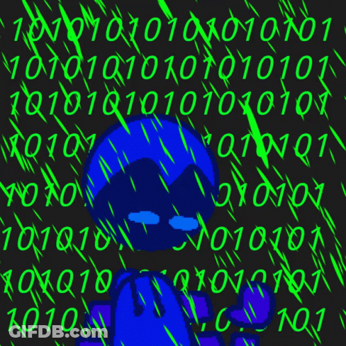 A Blue Character Is Surrounded By Green Numbers Including Ones And Zeros GIF